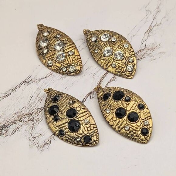 2/$21 Black Gold Dangle Earrings with Stones - Picture 2 of 8